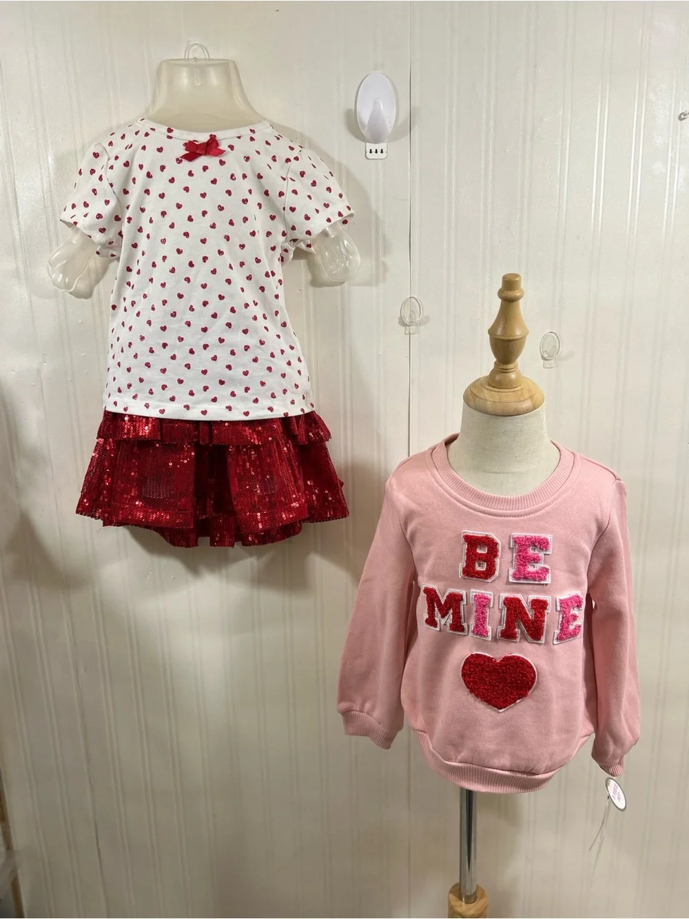 Little Lass Pink Sweatshirt and Red Sequin Skirt Set